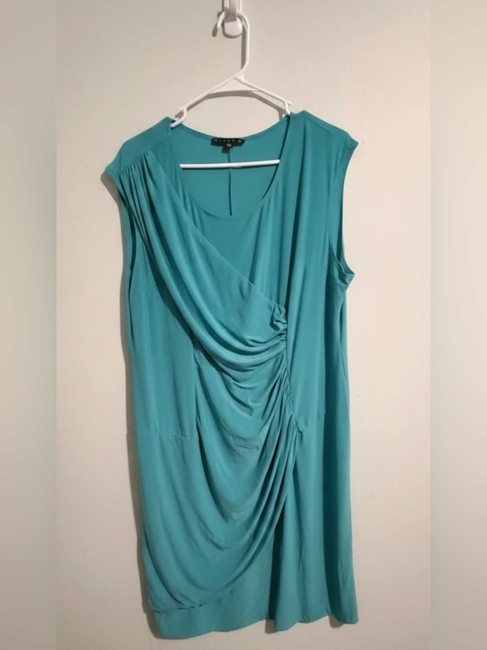 Tiana B Teal Ruched Faux Wrap Dress 1X Made in USA Plus Size